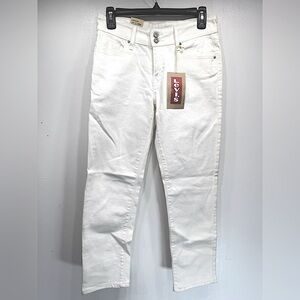 Levi’s Off White Cream Mid Rise Skinny Ankle Jeans Button Flap Signature Pockets